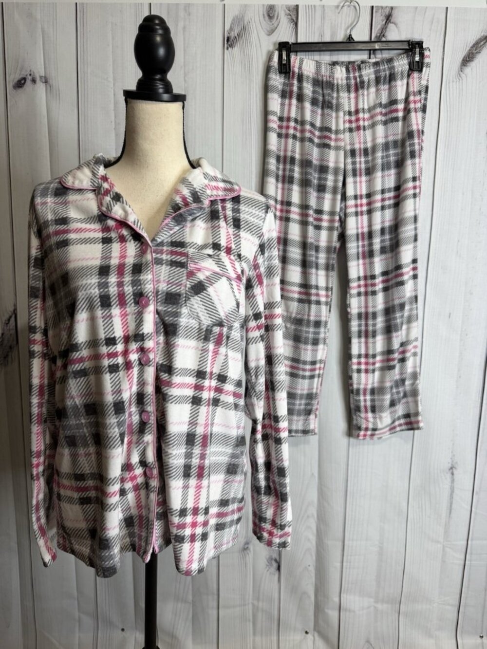 Nautica Pajama Set Plaid Flannel Long Sleeve Button Up Shirt Pant Sz L 14-16